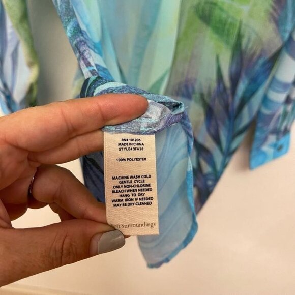 Soft Surroundings Womens Ione Tropical Chiffon Tunic Blouse Top Blue Size PS - Picture 7 of 10